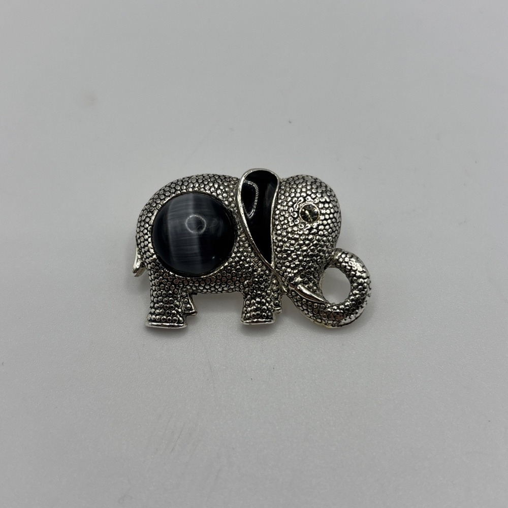 Vintage Silver Tone Faux Marcasite Elephant Brooch- Damaged